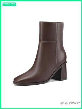 Womens Faux Leather Ankle Boots Square Toe Block Heel Side Zip Booties